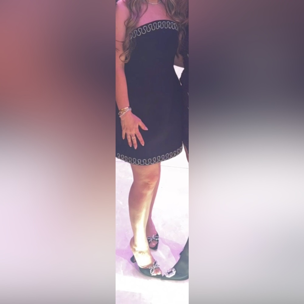 Rebecca Vallance Black Strapless Dress with Silver Accents